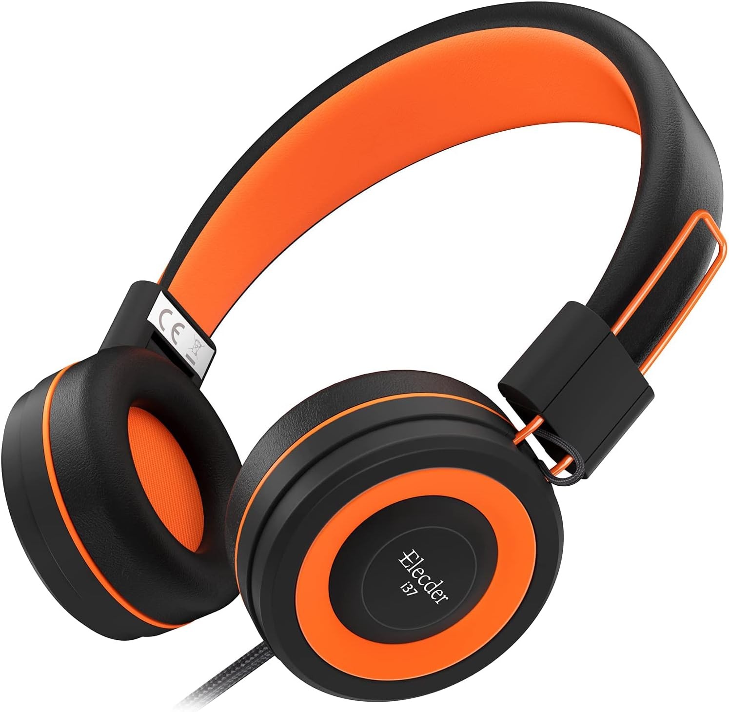 ELECDER i37 Kids Headphones Children Girls Boys Teens Foldable Adjustable On Ear Headphones 3.5mm Jack Compatible Cellphones Computer MP3/4 Kindle School Tablet Orange/Black